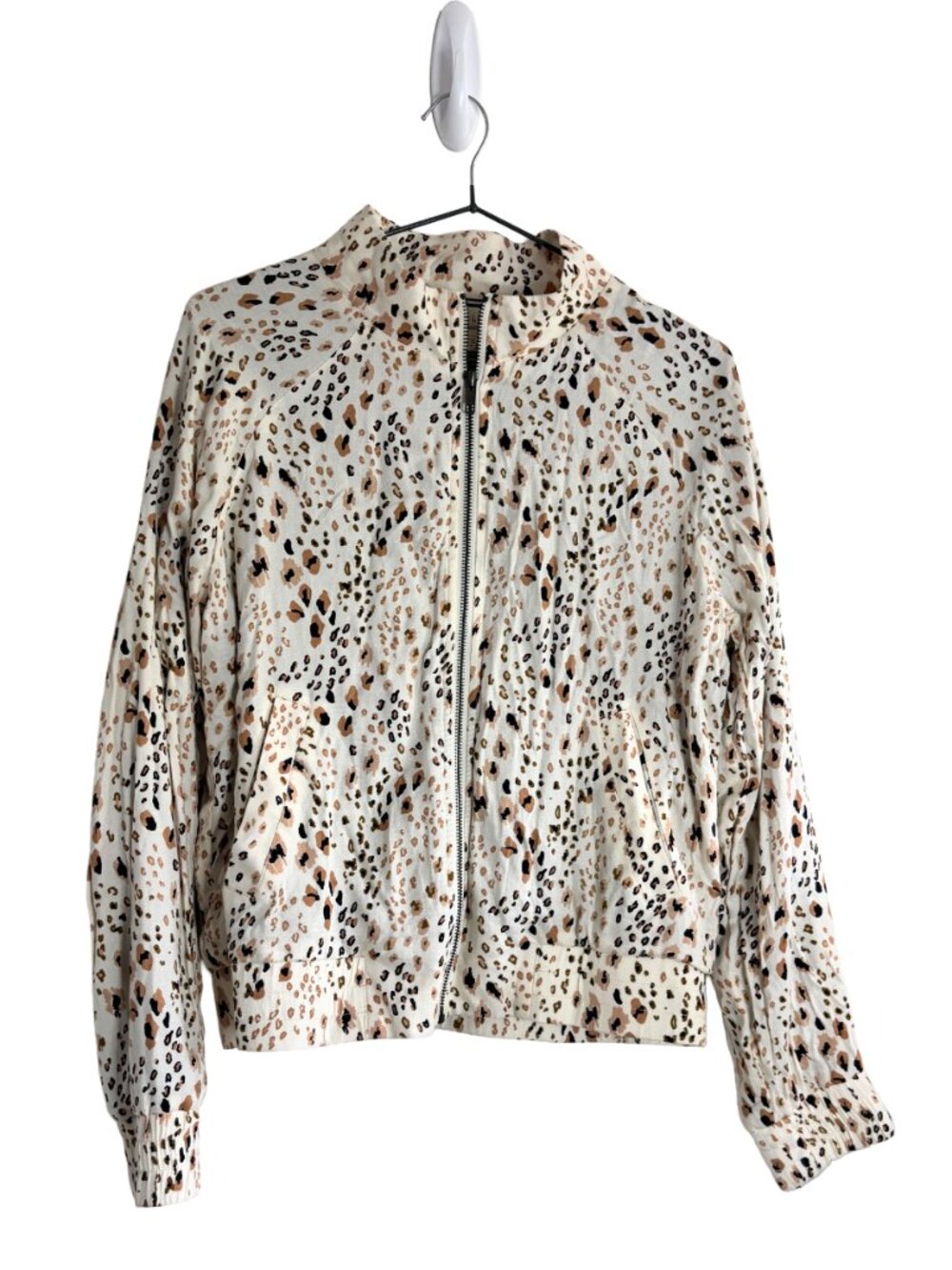 Saltwater Luxe Cream Cheetah Animal Print Relaxed Lightweight Bomber Jacket